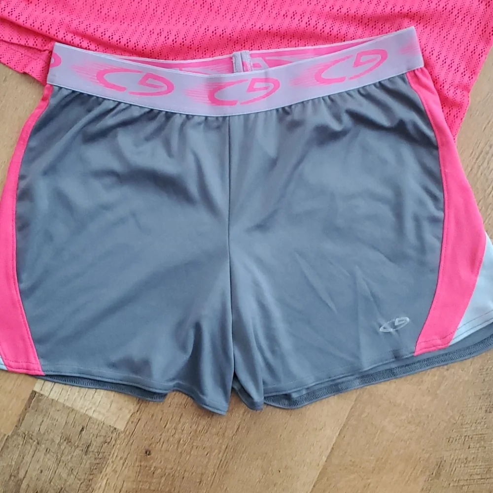 C9 Champion Girls Pink Athletic Mesh Tank Top and Grey Shorts Outfit Girls 14-16